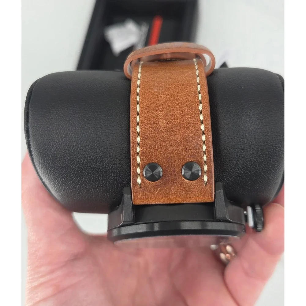 NWT Torgoen T47 Jumbo Black Sapphire‎ GMT 47mm, Brown Leather Strap Retail $325